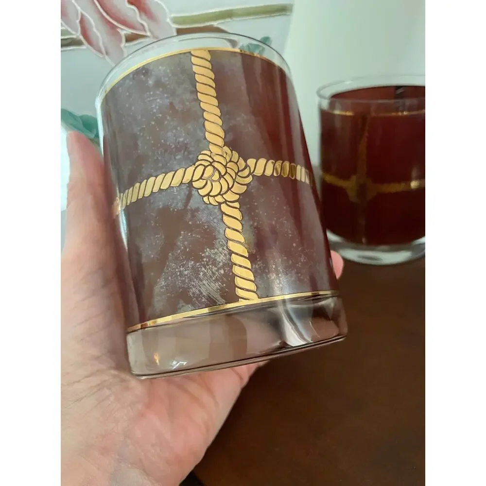 Vtg. MCM Georges Briard DOF rocks knot glasses Retro bar